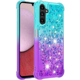 SKALO Samsung A14 5G Kvicksand Glitter Hjerter TPU Cover - Turkis-Lilla