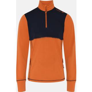 Langærmet t-shirt "half zip" | 100% merino uld | Orange/navy