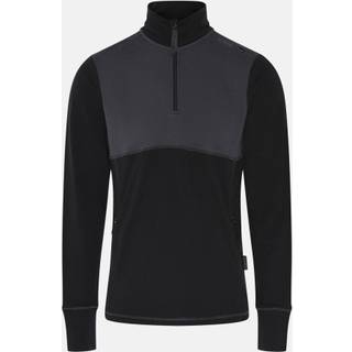 Langærmet t-shirt "half zip" | 100% merino uld | Sort/grå