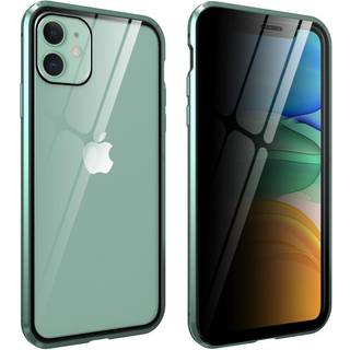 iPhone 11 Magnetisk Metal Cover m. Glasforside & Bagside m. Privacy Glass - Grøn