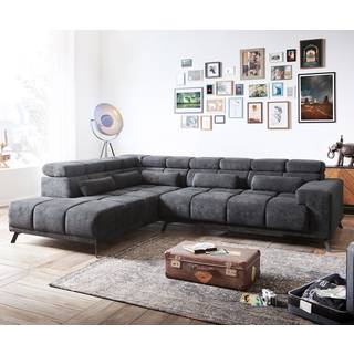 Ecksofa Catan 295x230 Mikrofaser Anthrazit Ottomane links inkl. elektrischer Sitztiefenverstellung