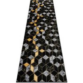Tæppe, Fortovet GLOSS moderne 400B 86 stilfuld, glamour, art deco, 3D geometrisk sort / guld 70x250 cm