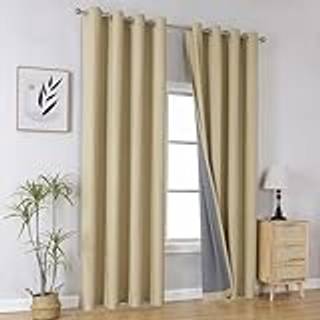 JoyDeco 100% Beige Black Out Curtains 96 tommer lange 2 paneler Sæt mørklægningsgardiner 96 tommer lange til soveværelsesvinduer Solid termisk is