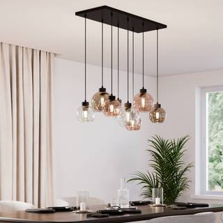 Cubus hængelampe, 85 cm, 8 lyskilder, klar/honning/brun, glas