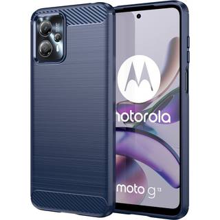 Motorola Moto G13 / G23 Brushed Carbon Fiber Bagside Cover - Blå