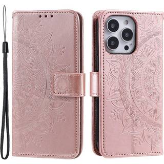 SKALO iPhone 15 Pro Mandala Flip Cover - Rosa guld