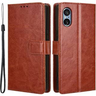 SKALO Sony Xperia 5 V Flip Cover m. pung i PU-læder - Brun