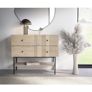 Sideboard Neria 100 cm Mango White Wash Metall Schwarz 2 Schubladen - White Wash, Schwarz