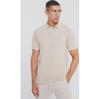 Mens Taupe Regular Fit Crown Embroidered Tipped Pique Polo