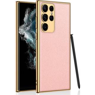 SKALO Samsung S23 Ultra PU-læder Gold Edge Cover - Pink