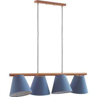 Lucande hængelampe Jinda, blå, træ, stof, 120 cm, E27