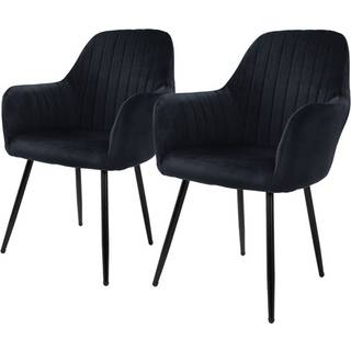 ML-Design Sæt med 2 spisebordsstole, sort, fløjlslook