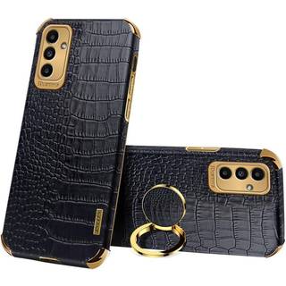 SKALO Samsung A04s 4G Crocodile Guldkant Cover - Sort