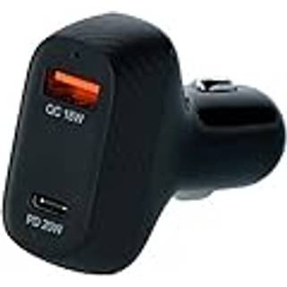 USB-oplader M. Quickcharge - USB-C- & USB indgang - Sort Carbon look