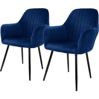 ML-Design sæt med 2 spisebordsstole, blå, fløjlslook