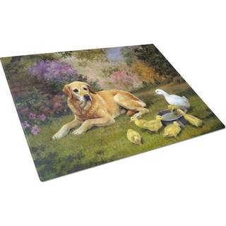 Carolines skatte heh0096LCB gul labrador og kyllinger Glasskærebord Stort dekorativt tempereret glasskæreskæring og serveringsplade Stor i stor s