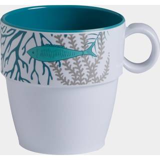 Kaffe/tekopper i melamin Marine Business Coastal, non-slip, hvid/turkis, 32 cl / 320 ml, 6-pak