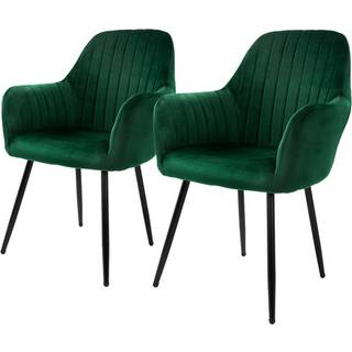 ML-Design Sæt med 2 spisebordsstole, grøn, fløjlslook