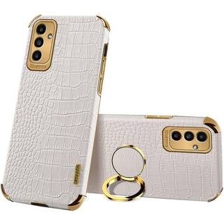 SKALO Samsung A04s 4G Crocodile Guldkant Cover - Hvid