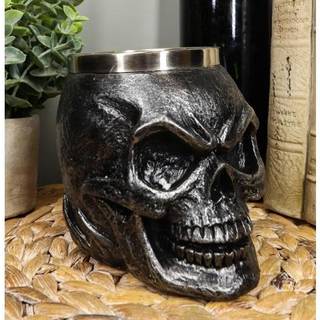 Ebros gave mørkt sølv Ossuary Doomsday Immortal Skull Coffee Mug Day of the Dead Skeleton Head Demon Beer Stein Tankard Drink Cup 14oz