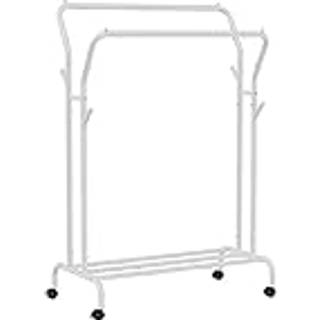Songmics tøjskinne, tøjstativ, dobbelt tøj hængende jernbane, kraftig metalramme, med hjul og hylde, 100 kg total maks. Belastning, 103,5 cm bred, tøj