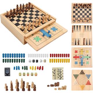 GSE spil- og sportsekspert tr? 9-i-1 skak dam Backgammon Domino Kinesisk dam Tic-Tac-Toe Ludo Spillekort og poker terningspil kombinationss?t