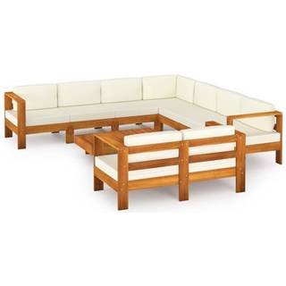 3-Personers Havesofa Med Hvide Hynder Massivt Akacietræ - Creme / hjørnedel 6x midterdel bænk bord