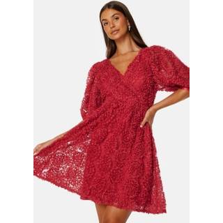Bubbleroom Occasion 3D Puff Sleeve Dress Dark red 2XL