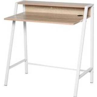 HOMCOM Writing Desk, Computer Table for Home Office, PC Laptop Workstation with Storage Shelf, White and Oak Aosom UK
