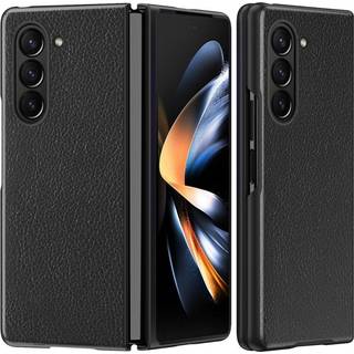 Samsung Galaxy Z Fold5 5G Læderbetrukket Litchi Bagside Cover - Sort