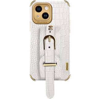 iPhone 14 Krokodille Læder Cover m. Strop - Hvid