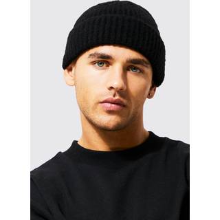 Mens Black Fluffy Yarn Beanie