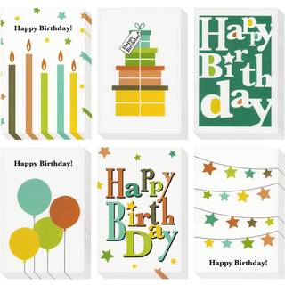 Juvale 48 Pack Tillykke med fødselsdagskort Bulk med konvolutter - Blank inde - 6 Farverige design til arbejde mænd Kvinder Kids Family Friends (