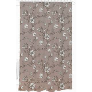 Badeforhæng - 180x180 cm - Rosa med blomster - Bruseforhæng klar til ophæng