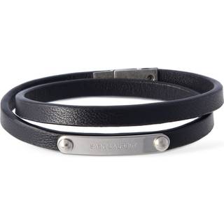 SAINT LAURENT - Leather and Silver-Tone Wrap Bracelet - Men - Black - L