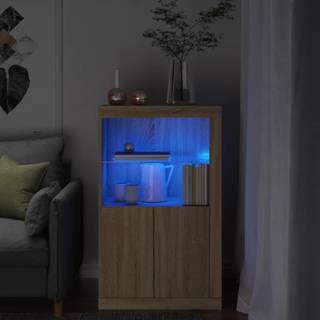 skab med LED-lys konstrueret træ sonoma-eg