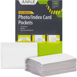 100 Pack Clear Self-klæbende lommehabel indehavere til indekskort 3x5 bulk topbelastning plastmuffer til opbevaring