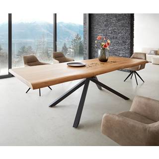 Esstisch Edge 260x100 Akazie Natur Kreuzgestell Rechteck Schwarz Live-Edge - Natur, Schwarz
