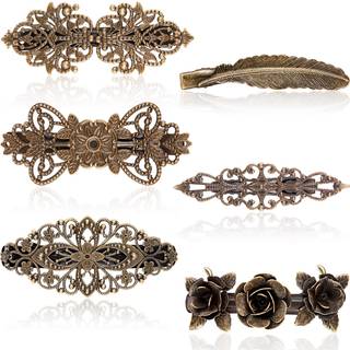 Willbond 6 stykker vintage h?r barrettes til kvinder retro fransk blomster h?r klip metal bronze barrettes blomster fjerh?rh?rstifter til kvinder