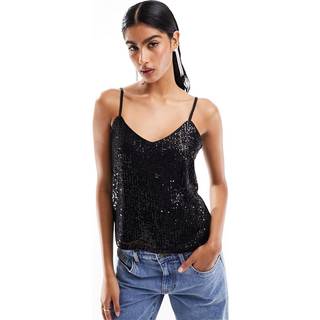 Vila - Vimaia Strap V-neck Sequin Top - Toppe til kvinder - Black - 34