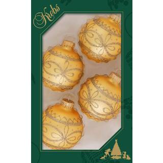 Jul af Krebs [4 Pack] Gold Velvet 2 5/8 """" (67mm) dekoreret glasjulekugle ornamenter med guld lacy designdesign