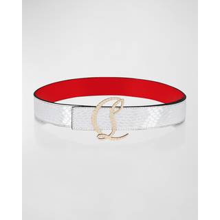 Christian Louboutin CL 35mm metallic leather belt - silver - 70CM