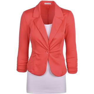 Aulina Collection Womens Casual Work Solid Color Knit Blazer Coral Medium