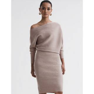 Reiss Reiss Neutral Lara Off-The-Shoulder Ribbed Midi Dress