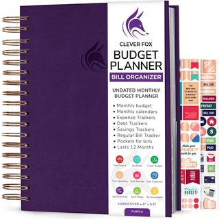 Clever Fox Budget Planner & Monthly Bill Organizer med lommer. Udgifts tracker Budgettering Journal & Financial Book. Stor 8x9,5 """" (lilla)