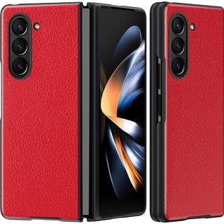 Samsung Galaxy Z Fold5 5G Læderbetrukket Litchi Bagside Cover - Rød
