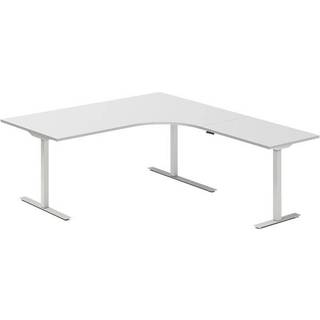 Office hæve-sænkebord 180x200cm i lys grå med alugråt stel højrevendt