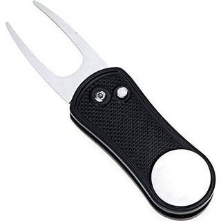 Mile High Life All Metal Foldbart Golf Divot Tool med pop-up-knap og magnetisk kuglemark?r (sort knogle)