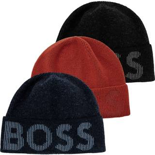 BOSS Black Herren Mütze grau Schur-Wolle meliert