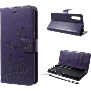 Huawei P20 Pro stemplet sommerfugl blomster PU læder flip etui - Mørkelilla